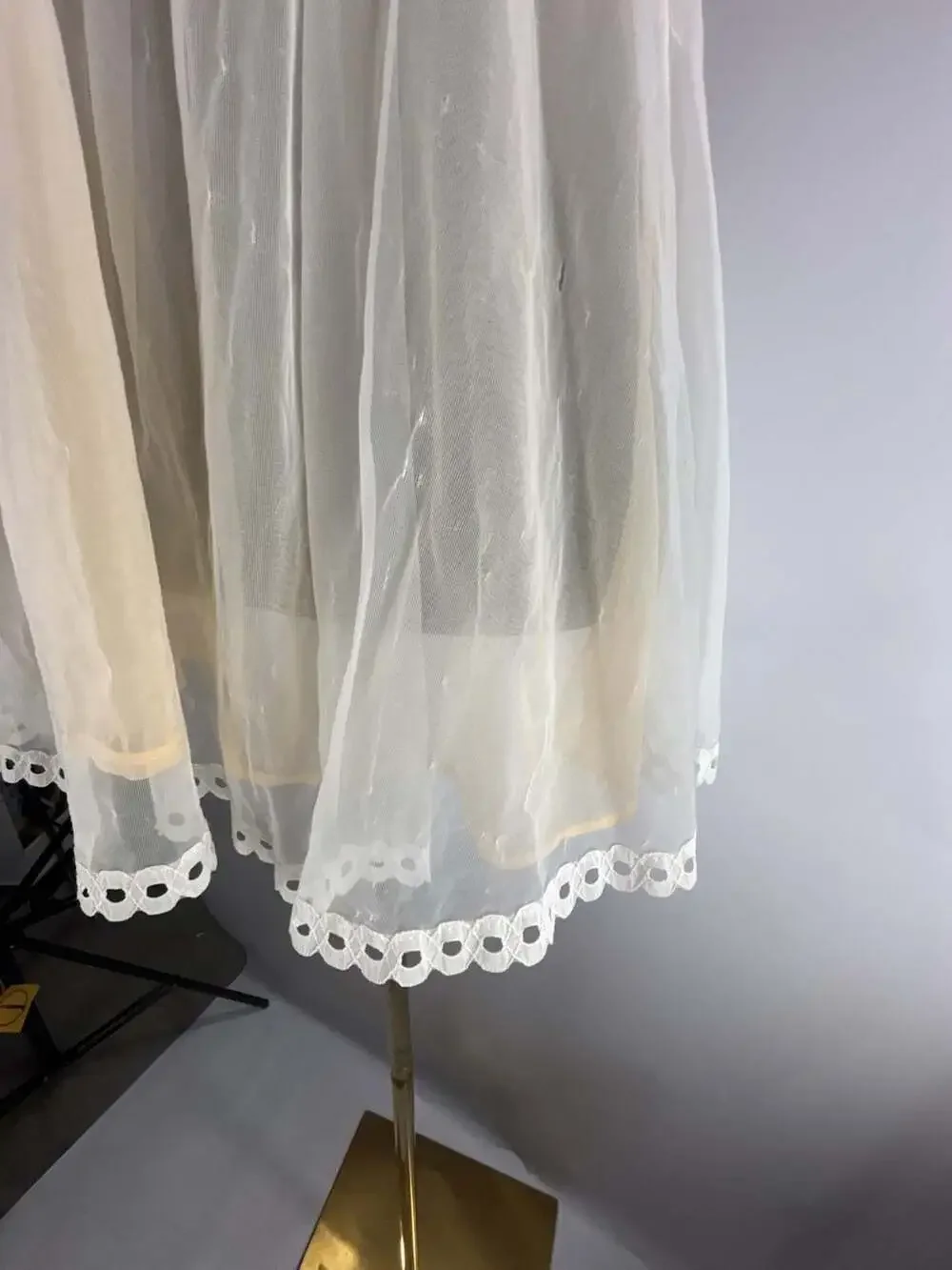 Vintage White Sheer Lace Trim Babydoll Slip Dress
